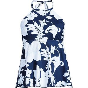 Land's End Plus Size Flutter High Neck Tankini Top deep sea Navy lilies size 1X